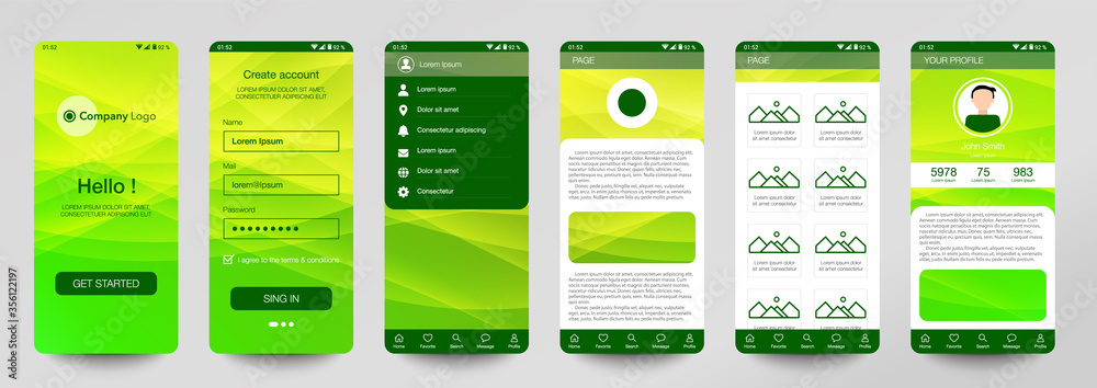 Design of mobile app, UI, UX, GUI. Set of user registration screens ...
