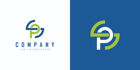Poster - Initial Letter S and P Linked Logo. Blue Green Circular Line isolated on Double Background. Usable for Business, Technology and Branding Logos. Flat Vector Logo Design Template Element.