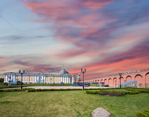 Wall Mural - Inside of Moscow Kremlin, Russia (day, against the cloudy sky).