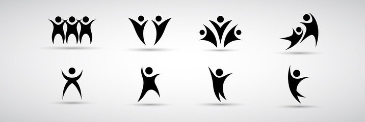 Abstract People Logo Set. Human Figure Isolated On White Background. Icons Collection For Human Success, Celebration Logo, Achievement Symbol And Activity. Different Happy People. Figure Logo, Vector