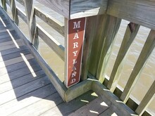 Maryland Sign On Boardwalk On Pier In River