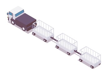 Wall Mural - Isometric baggage carrier vehicle with carts rear back view