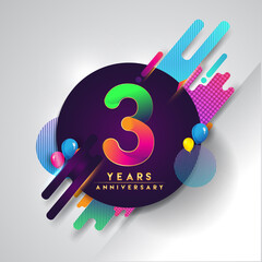 Wall Mural - 3rd years Anniversary logo with colorful abstract background, vector design template elements for invitation card and poster your birthday celebration.