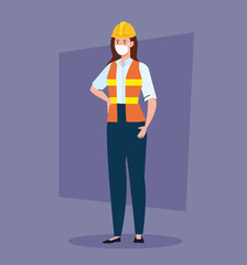 Poster - woman worker wearing medical mask against coronavirus covid 19 vector illustration design