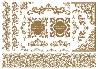 Wall Mural - set of decorative elements for design. vintage ornament set. borders and frames.