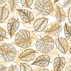 Leaf Line Art Illustration in a Seamless Pattern