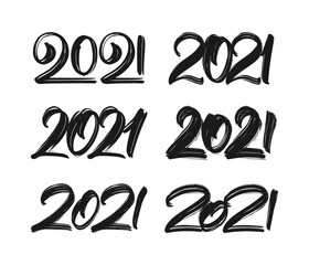 Wall Mural - set of handwritten textured brush lettering of 2021. happy new year. chines calligraphy