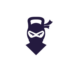 Ninja fitness vector logo design. Ninja dumbbell icon logo.