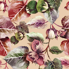 Wall Mural - Nuts Seamless Pattern. Watercolor Background.