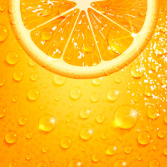 Wall Mural - Refreshing Orange on a Background of Orange Peel