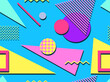 © andyvi - Seamless pattern in the style of the 80s and 90s with geometric shapes and memphis elements. Trendy colorful retro background for promotional products, wrapping paper and printing. Vector illustration