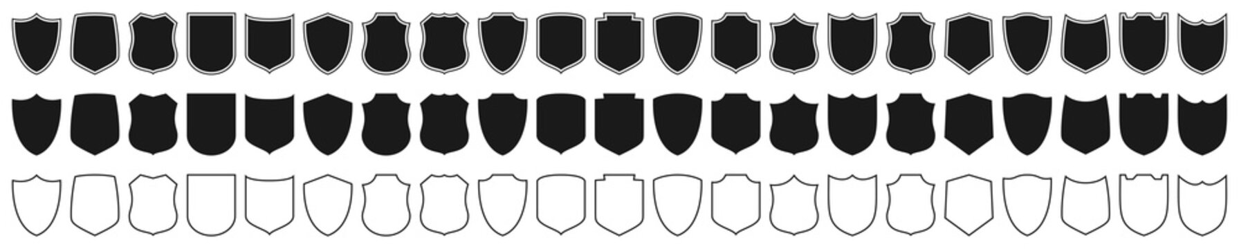 shields set. collection of security shield icons with contours and linear signs. design elements for