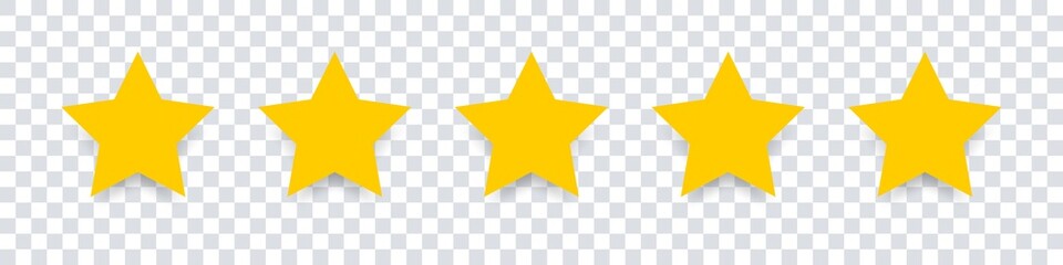 star icon. vector yellow isolated five stars. customer feedback concept. vector 5 stars rating revie