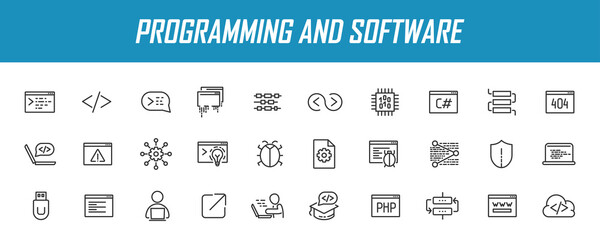 Poster - Set of linear programming icons. Software icons in simple design. Vector illustration