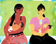© Ken - Two mothers breastfeeding together with one using a supplementary nursing tool