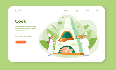 Wall Mural - pizzeria web banner or landing page. chef cooking tasty delicious