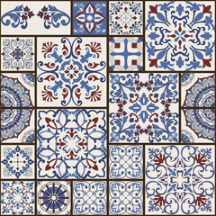 Naklejka na meble Seamless colorful patchwork tile with Islam, Arabic, Indian, ottoman motifs. Majolica pottery tile. Portuguese and Spain decor. Ceramic tile in talavera style. Vector illustration