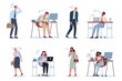 © inspiring.team - Exhausted business man and woman set. Business people with lack of energy
