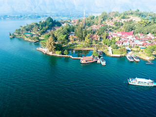 The beautiful aerial view of Lake Toba. Lake Toba is one of the tourist destinations in North Sumatra, Indonesia.