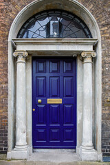 Colorful georgian doors in Dublin, Ireland. Historic doors in different colors painted as protest against English King George legal reign over the city of Dublin in Ireland