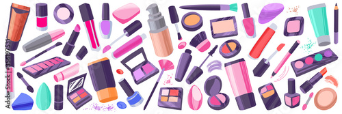 Cuadros en Lienzo Makeup items set. Hand drawn colorful cosmetic elements.