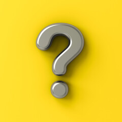 Leinwandbilder - Metal silver question mark isolated on yellow color background with shadow 3D rendering