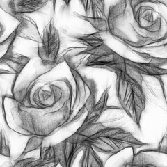 Wall Mural - Seamless Pattern of Sketched Roses