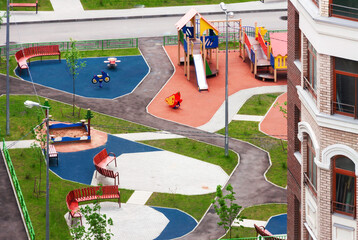 Wall Mural - Aerial view outdoor workout playground for children in new residential area for sale. Urban development concept