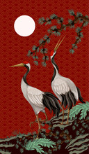 Folding Screen In Chinoiserie Style With White Cranes. Vector.