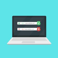 Fototapete - http https secure and not secure connection ssl encryption on laptop screen