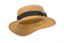Straw Hat With Black Bow Isolated On White