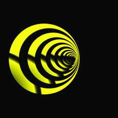 Wall Mural - Vortex wave optical illusion yellow and black in black background.