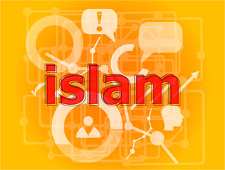 Poster - Text Islam on digital background. Social concept . Big set of infographics elements