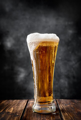 Wall Mural - Close up of long beer glass against black background