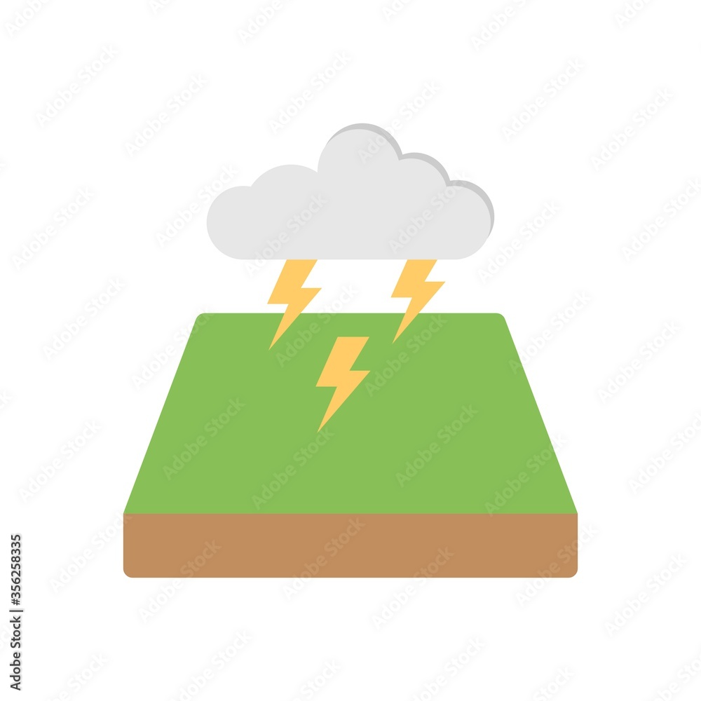 Cloud and lightning icon in flat design style. Weather forecast sign ...