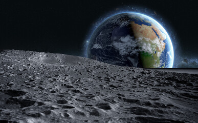 Wall Mural - moon surface. the space view of the planet earth. 3d rendering