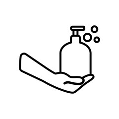 Sticker - hand holding a soap bottle icon, line style