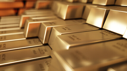 Gold Bars 3D realistic rendering