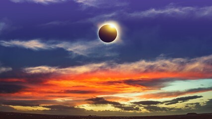 Wall Mural - colorful eclipse of the sun in clouds sky , apocalypse sunset