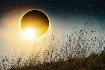 Wall Mural - colorful eclipse of the sun in clouds sky , apocalypse sunset