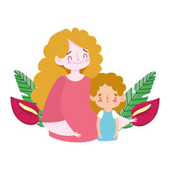 Sticker - mother and daughter characters cartoon, family day