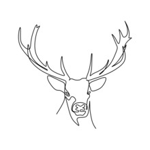 Red Deer Head With Beautiful Antlers. Continuous Single Line Drawing Art Vector Illustration.
