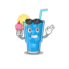 Sticker - A cartoon drawing of blue lagoon cocktail holding cone ice cream