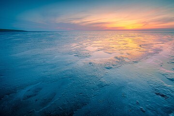 Wall Mural - amazing shot of a seascape during a cold weather on sunset background