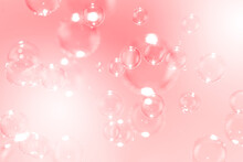 Beautiful Pink Soap Bubbles Float As Background.
