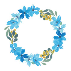 Wall Mural - Watercolor blue petal flower wreath