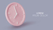 3d illustration. Pink watch dial with white hands. Isolation on a pink background. Render. Minimalistic pastel template for web site design, flyer, banner, advertisement.