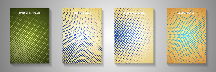 Simple dot screen tone gradation title page templates vector set. Business brochure faded screen 