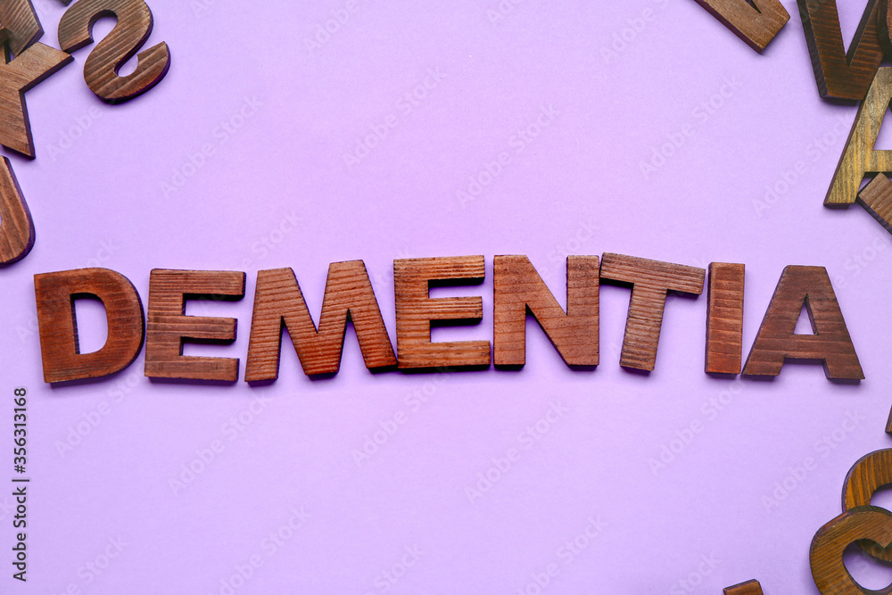 Word DEMENTIA on color background