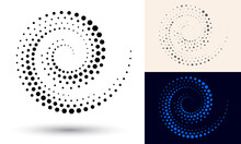 Halftone Spiral As Icon Or Background. Black Abstract Vector As Frame With Hexagons For Logo Or Emblem. Circle Border Isolated On The White Background For Your Design.